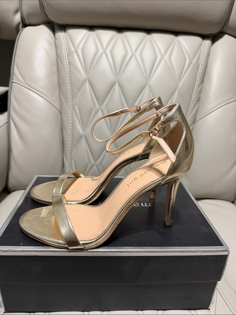 Madden Girl Gold Metallic Ankle-Strap Stiletto Sandals - Picture 3 of 7